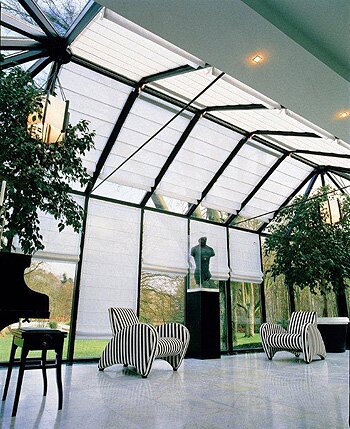 Roman blinds in modern conservatory